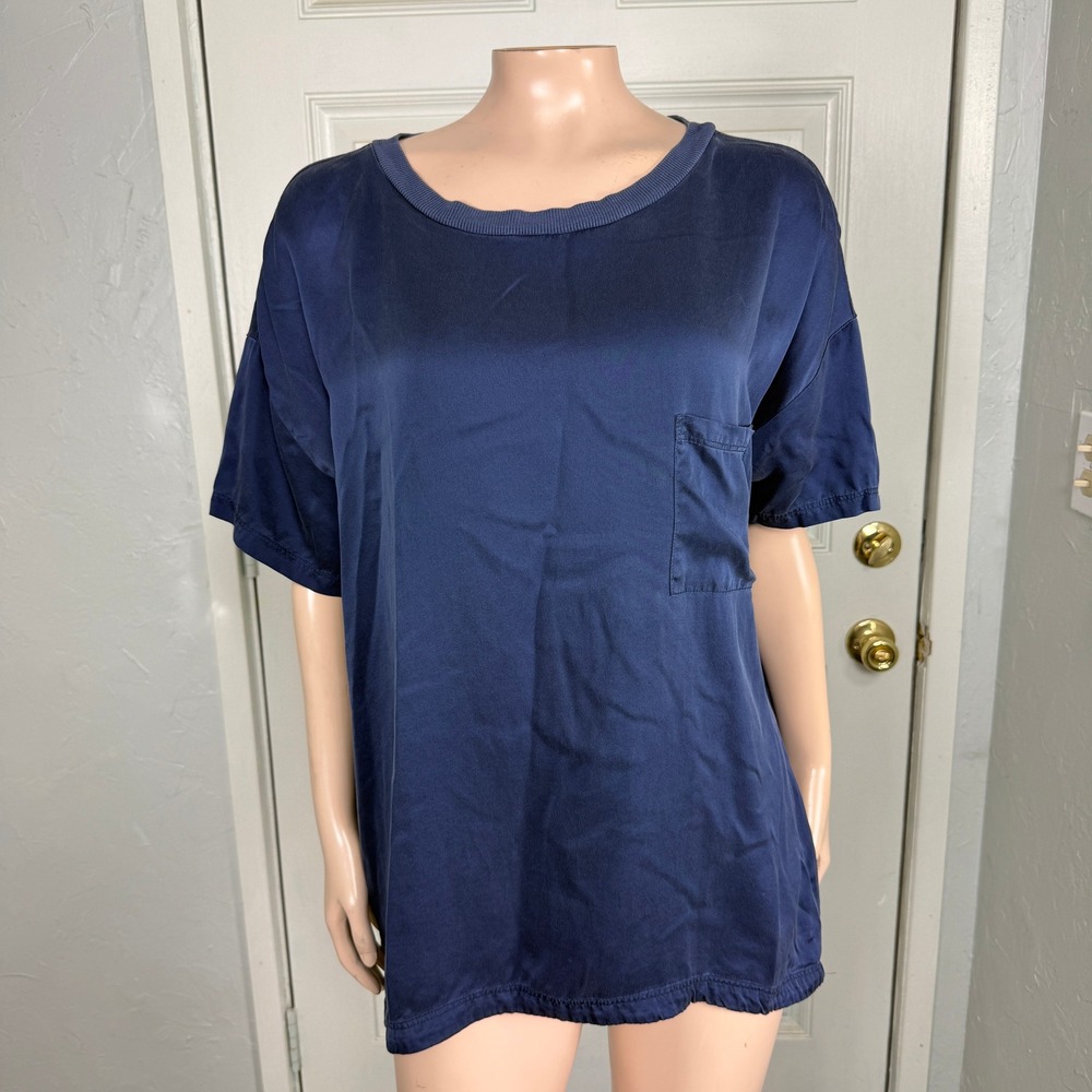 Lunya Women's Sleep Shirt XS/S Silk Pajama Top Designer Pocket Top Blue W4-22